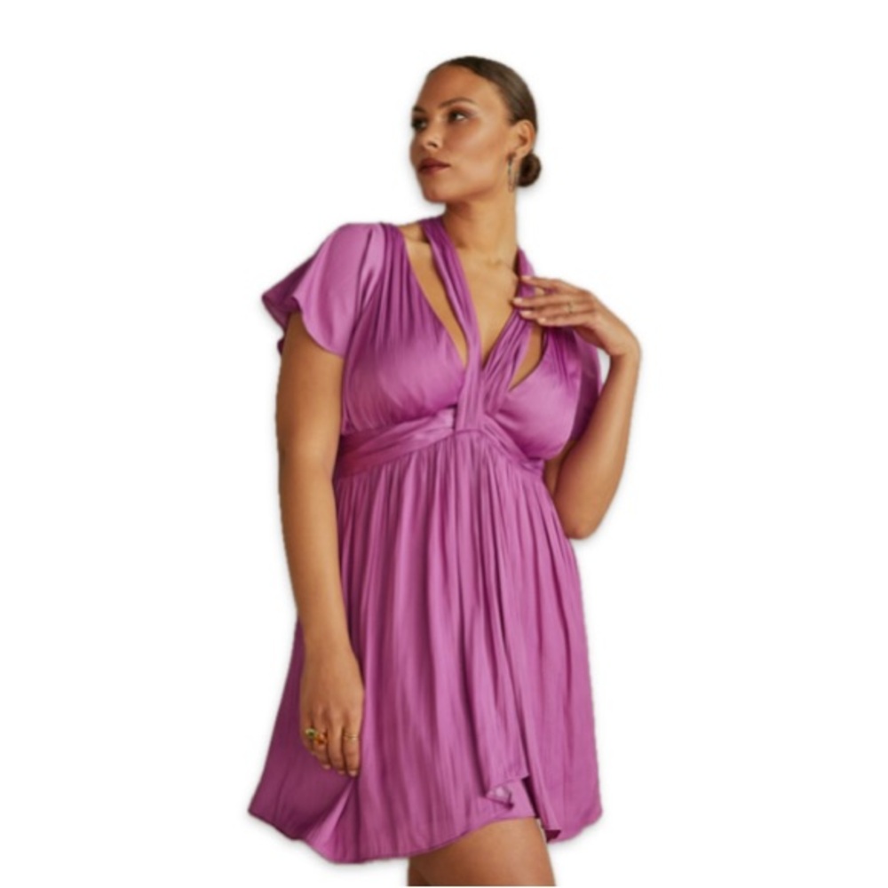 Anthropologie V-Neck Vibrant Mini Dress purple sz 0 polyester‎ casual boho new